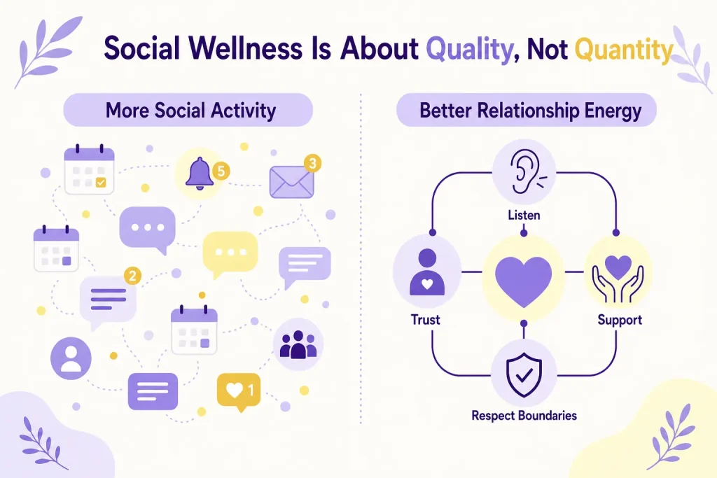 Social Wellness Quality over Quantity Graphic